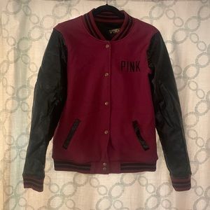 Victoria’s Secret Pink Letter Jacket w/ faux leather sleeves